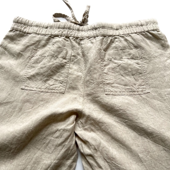 Lord & Taylor Tapered Pants Size L 100% Linen Cream Elastic Waistband Pockets - Picture 6 of 8